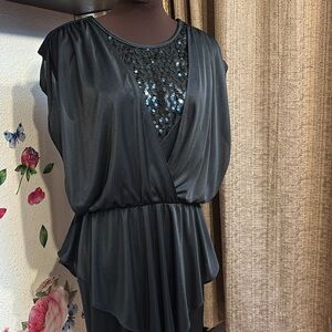 Vintage 1980’s Diamond’s Run sleeveless black sequin peplum midi dress Size 9/10